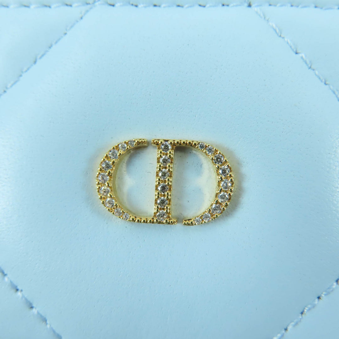 極美品☆Christian Dior クリスチャンディオール 25AW Dior Caro Freesia クリスタル カードホルダー ラムスキン ライトブルー