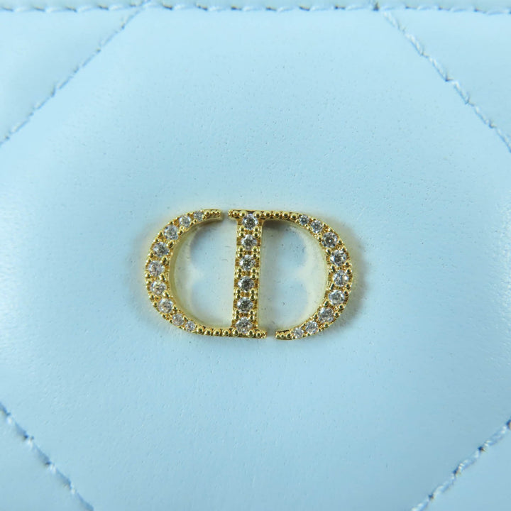極美品☆Christian Dior クリスチャンディオール 25AW Dior Caro Freesia クリスタル カードホルダー ラムスキン ライトブルー
