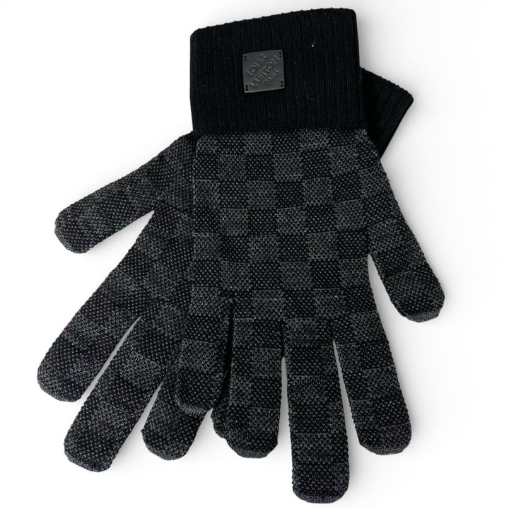 極美品▲LOUIS VUITTON ルイヴィトン 2024年製 M77992 ウール100% ネオ プティダミエ 手袋 グローブ ブラック S 箱付 伊製 正規品 メンズ