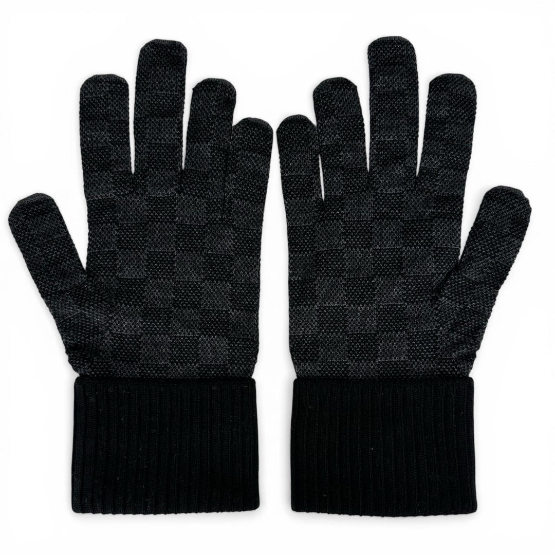 極美品▲LOUIS VUITTON ルイヴィトン 2024年製 M77992 ウール100% ネオ プティダミエ 手袋 グローブ ブラック S 箱付 伊製 正規品 メンズ