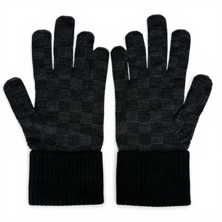 極美品▲LOUIS VUITTON ルイヴィトン 2024年製 M77992 ウール100% ネオ プティダミエ 手袋 グローブ ブラック S 箱付 伊製 正規品 メンズ