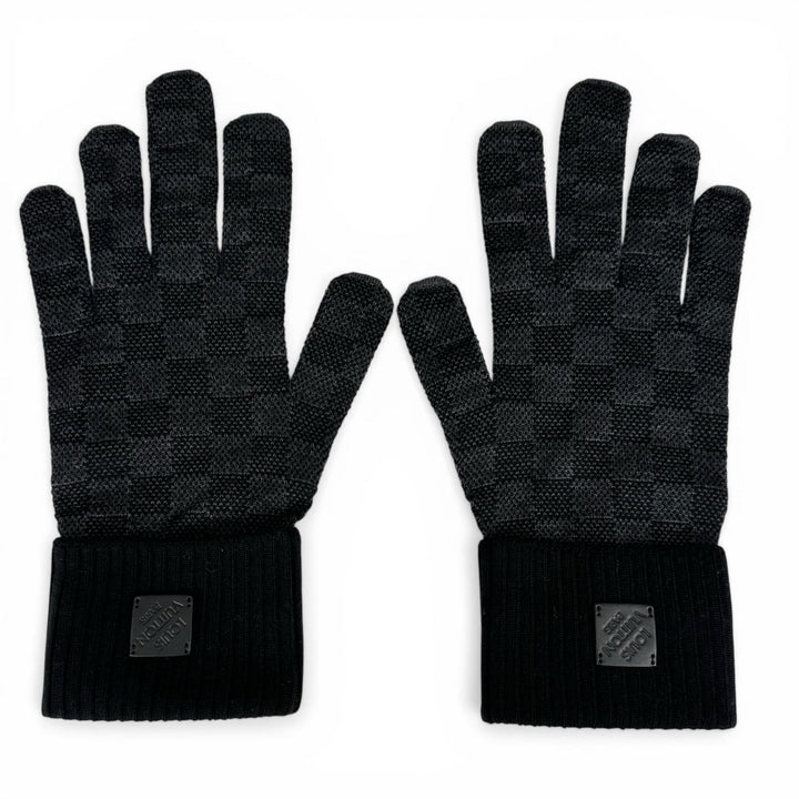 極美品▲LOUIS VUITTON ルイヴィトン 2024年製 M77992 ウール100% ネオ プティダミエ 手袋 グローブ ブラック S 箱付 伊製 正規品 メンズ