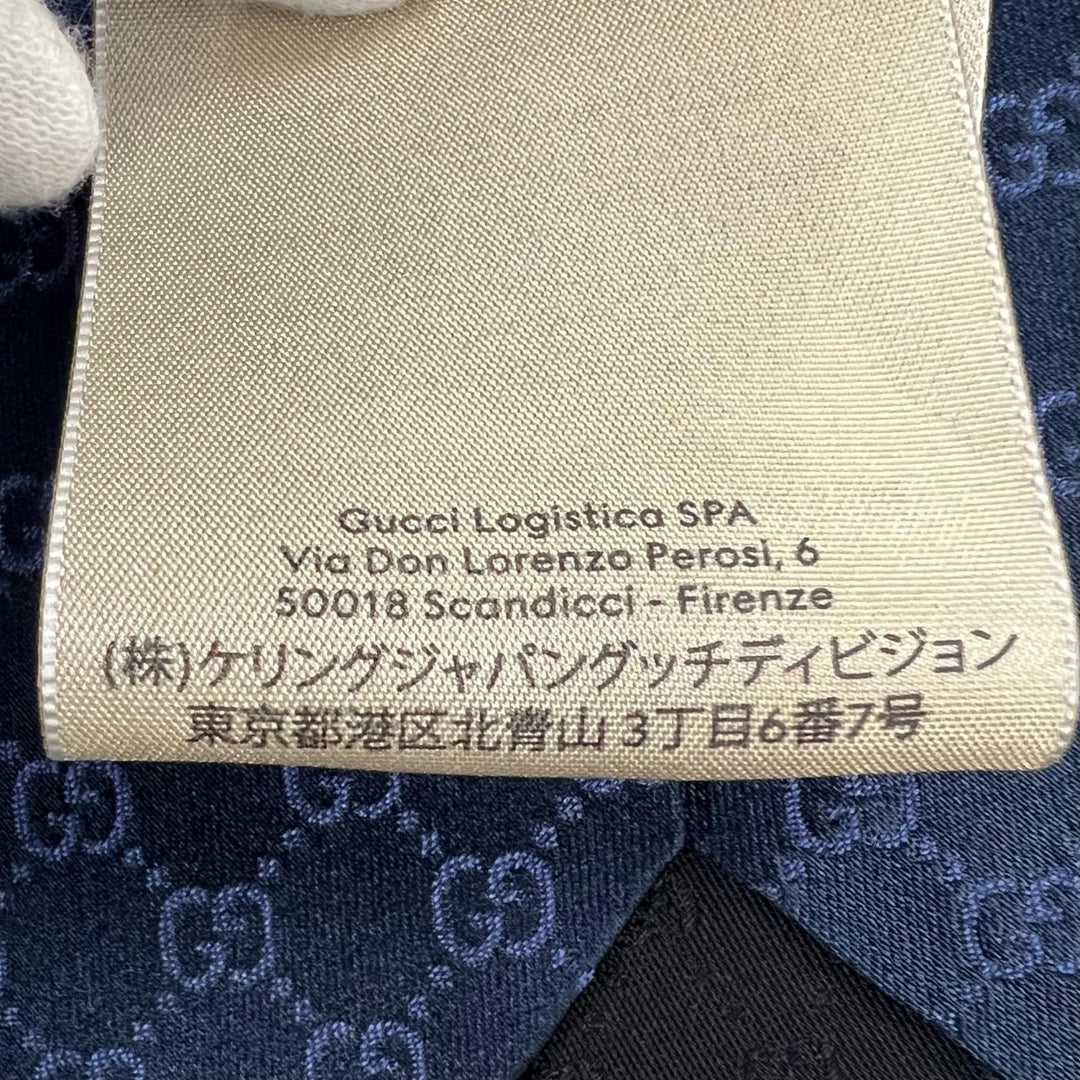 極美品▲GUCCI グッチ 22AW 456520 TIE FEDRA GG柄 シルク100％ ネクタイ ネイビー イタリア製 正規品 メンズ ビジネス◎