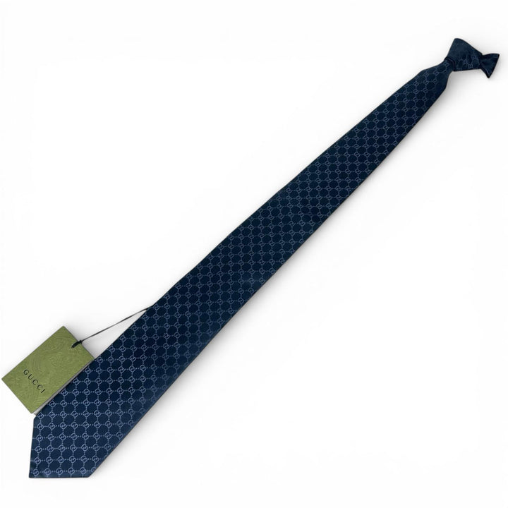 極美品▲GUCCI グッチ 22AW 456520 TIE FEDRA GG柄 シルク100％ ネクタイ ネイビー イタリア製 正規品 メンズ ビジネス◎