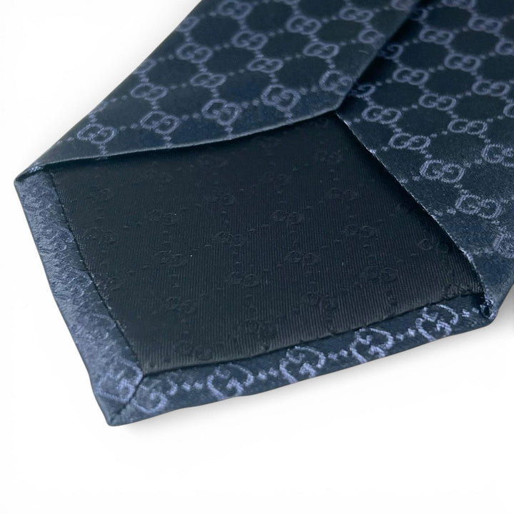 極美品▲GUCCI グッチ 22AW 456520 TIE FEDRA GG柄 シルク100％ ネクタイ ネイビー イタリア製 正規品 メンズ ビジネス◎