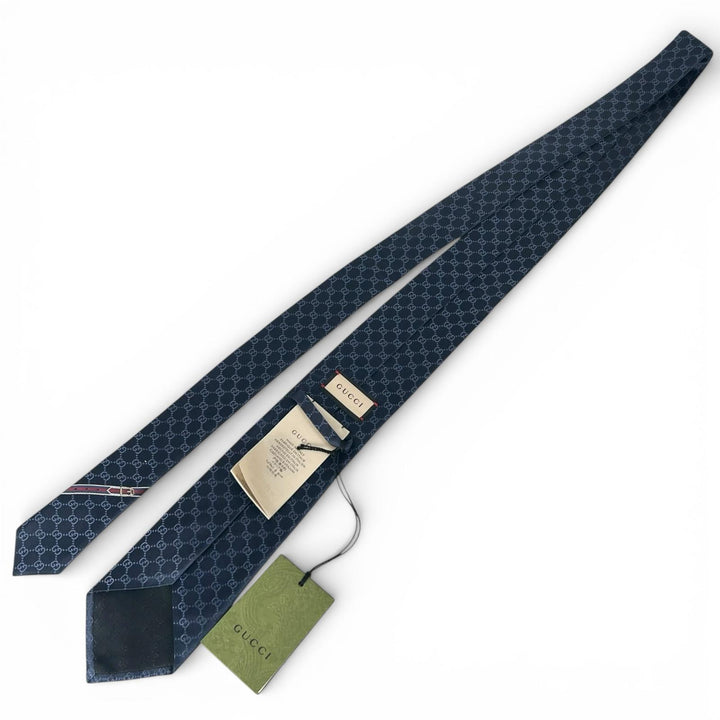 極美品▲GUCCI グッチ 22AW 456520 TIE FEDRA GG柄 シルク100％ ネクタイ ネイビー イタリア製 正規品 メンズ ビジネス◎