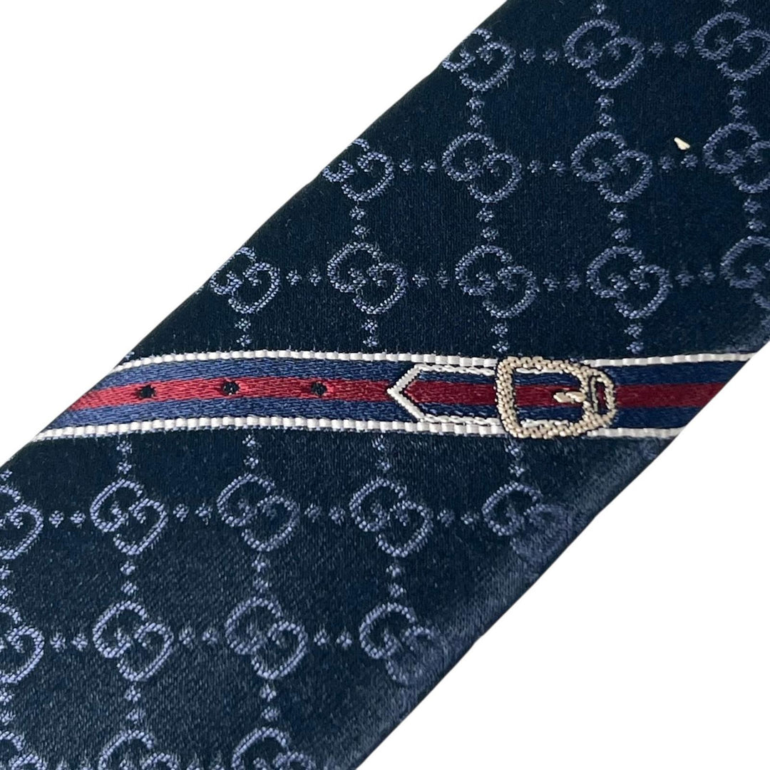 極美品▲GUCCI グッチ 22AW 456520 TIE FEDRA GG柄 シルク100％ ネクタイ ネイビー イタリア製 正規品 メンズ ビジネス◎