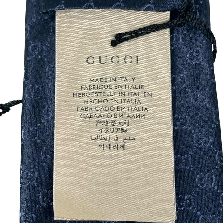極美品▲GUCCI グッチ 22AW 456520 TIE FEDRA GG柄 シルク100％ ネクタイ ネイビー イタリア製 正規品 メンズ ビジネス◎