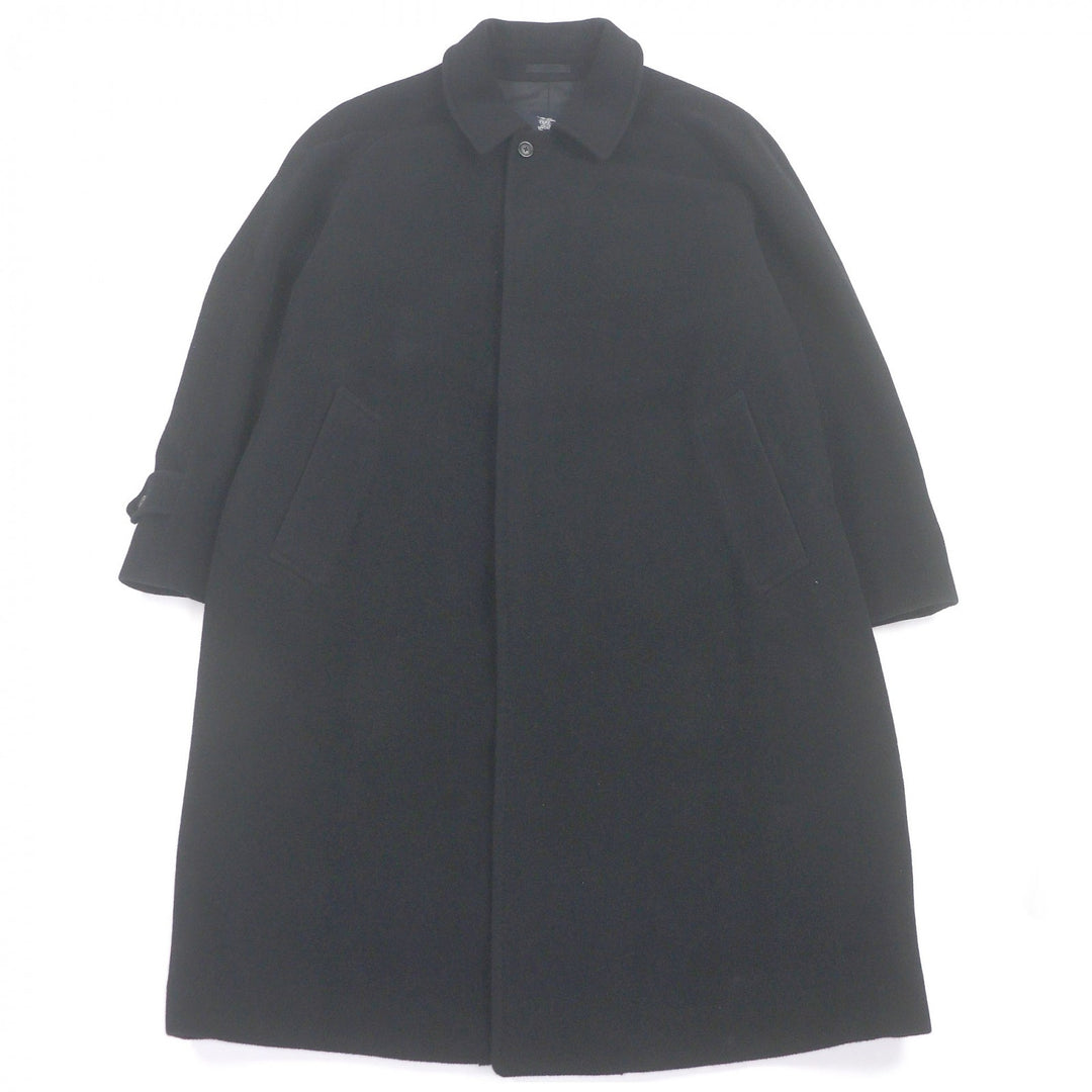 美品□BURBERRY LONDON バーバリーロンドン アンゴラ ミンク混 ロゴボタン 裏地チェック柄 ステンカラーコート 94-175-6 日本製 正規品