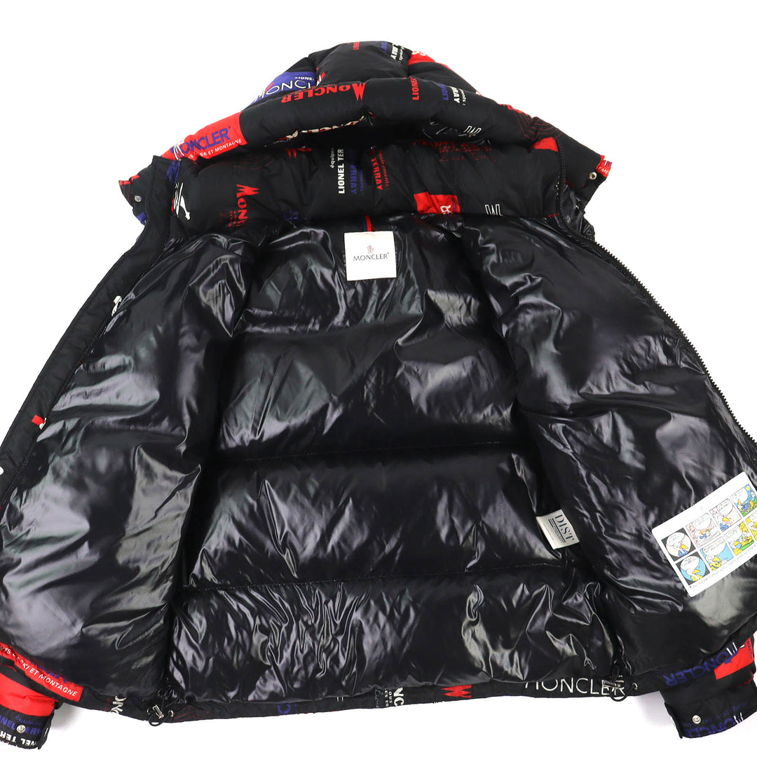 美品△MONCLER モンクレール WILSON ウィルソン ロゴプリント ロゴワッペン フード付 ダウンジャケット ブラック レッド ブルー 3 正規品