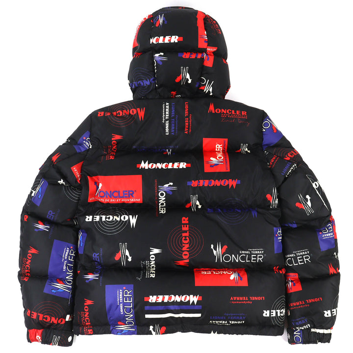 美品△MONCLER モンクレール WILSON ウィルソン ロゴプリント ロゴワッペン フード付 ダウンジャケット ブラック レッド ブルー 3 正規品