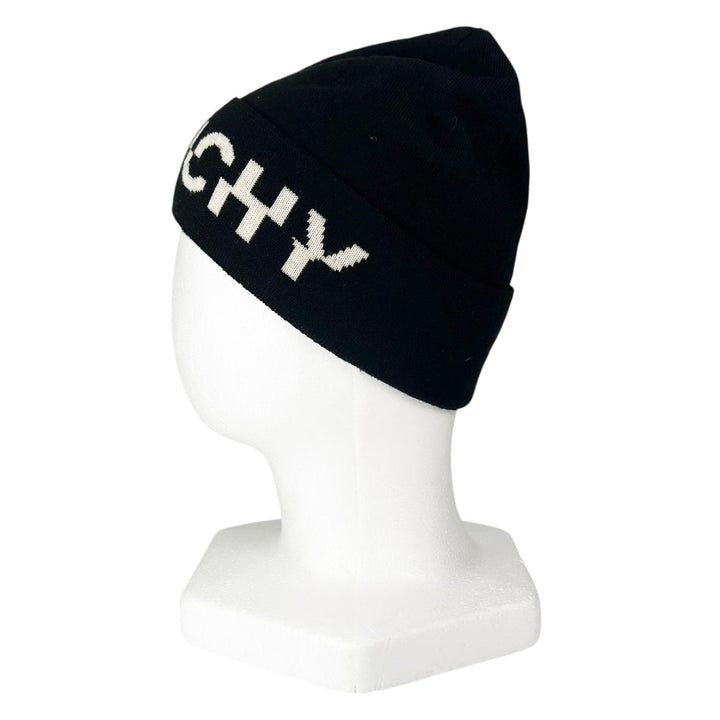 未使用品▲GIVENCHY ジバンシィ ウール100％ ロゴデザイン ニットキャップ ビーニー 帽子 ブラック ホワイト イタリア製 正規品 メンズ