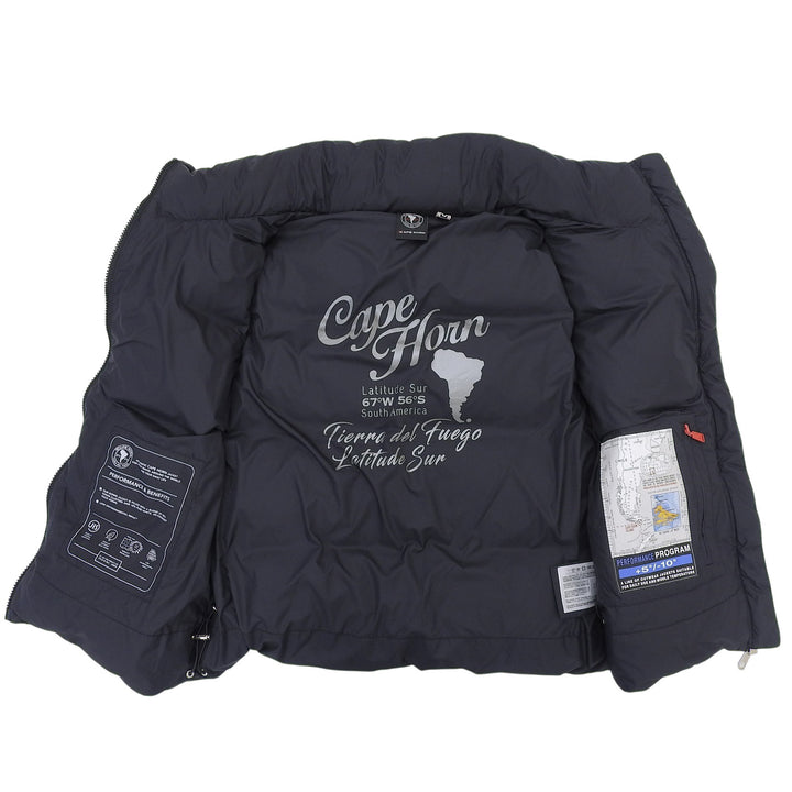 美品▲CAPE HORN ケープホーン anachena アナチェナ ダブルジップ スタンドカラー ダウンベスト ダークネイビー 42 正規品 レディース