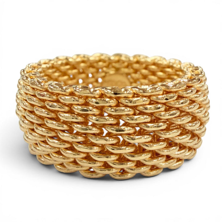 極美品◇TIFFANY&amp;Co. ティファニー サマセット リング 750 (YG) メッシュ 指輪 イエローゴールド JP17号相当 重量14.1g レディース