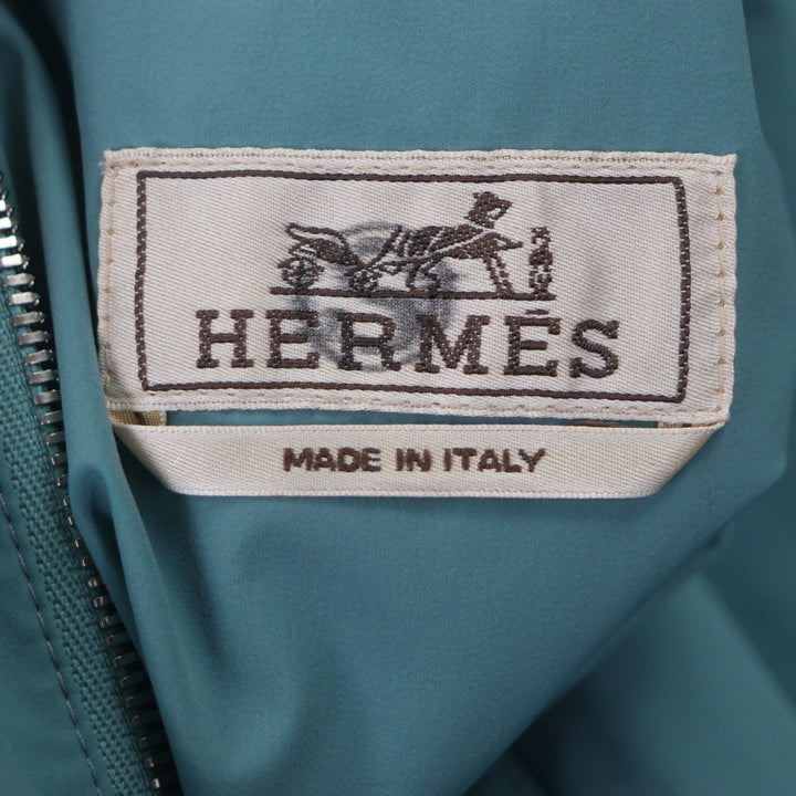 未使用品▼HERMES エルメス Hロゴ チェック柄 フーデッド ダブルジップアップ リバーシブル ジレ ベスト グリーン 46 イタリア製 メンズ
