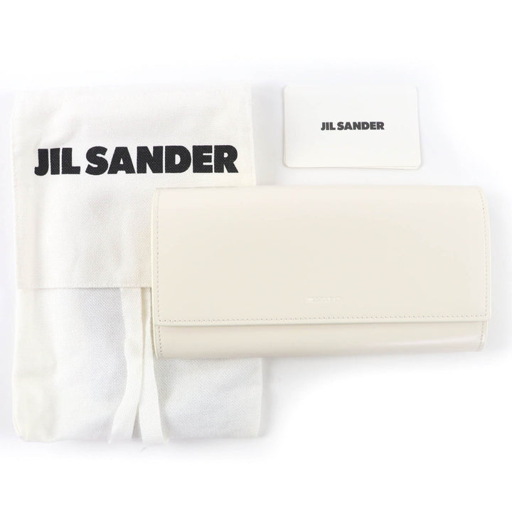 未使用品☆JIL SANDER ジルサンダー ロゴ入り レザー ロングウォレット 長財布 ホワイト 保存袋付き イタリア製 レディース