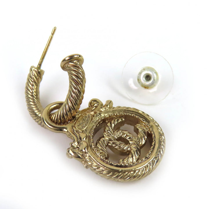 極美品△CHANEL シャネル ヴィンテージ 05A ココマーク ロープツイスト スウィング ピアス アクセサリー 両耳用 ゴールド フランス製
