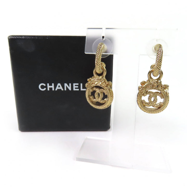 極美品△CHANEL シャネル ヴィンテージ 05A ココマーク ロープツイスト スウィング ピアス アクセサリー 両耳用 ゴールド フランス製