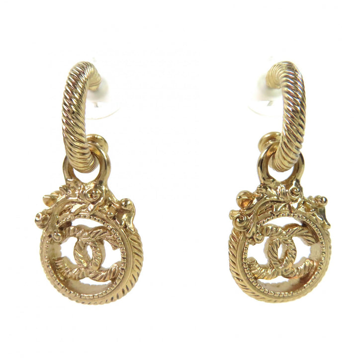 極美品△CHANEL シャネル ヴィンテージ 05A ココマーク ロープツイスト スウィング ピアス アクセサリー 両耳用 ゴールド フランス製
