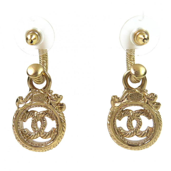 極美品△CHANEL シャネル ヴィンテージ 05A ココマーク ロープツイスト スウィング ピアス アクセサリー 両耳用 ゴールド フランス製
