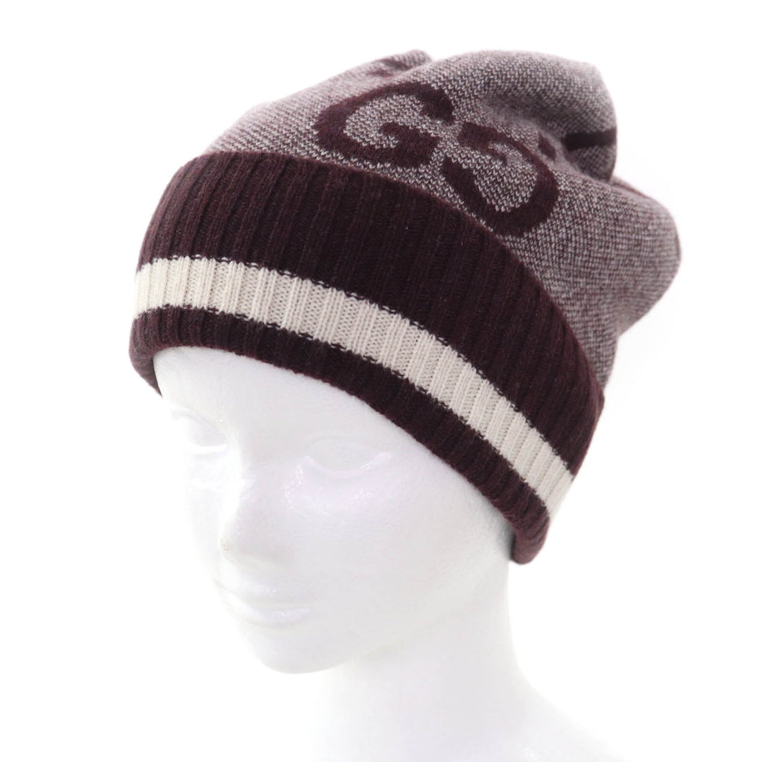 未使用品◇GUCCI グッチ 676827 ジャンボGG カシミア100％ ニットキャップ ニットキャップ ボルドー系 M/58 イタリア製 正規品 メンズ