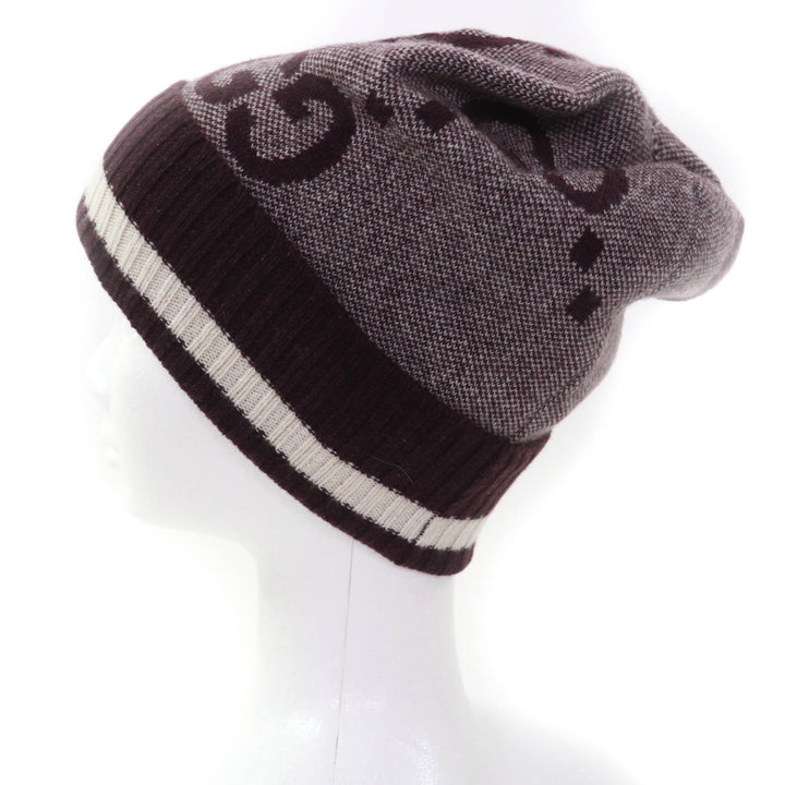 未使用品◇GUCCI グッチ 676827 ジャンボGG カシミア100％ ニットキャップ ニットキャップ ボルドー系 M/58 イタリア製 正規品 メンズ