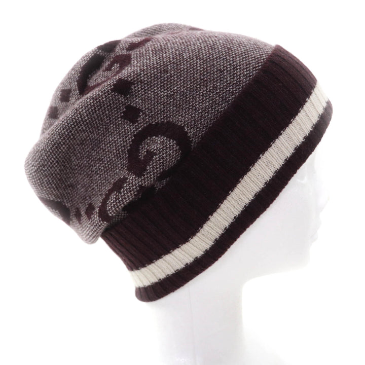 未使用品◇GUCCI グッチ 676827 ジャンボGG カシミア100％ ニットキャップ ニットキャップ ボルドー系 M/58 イタリア製 正規品 メンズ