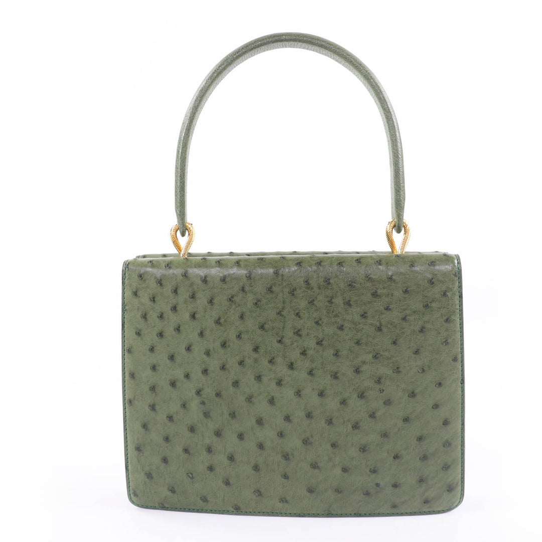 美品☆MORABITO モラビト オーストリッチ ヴァンドーム ハンドバッグ グリーン ゴールド金具 保存袋付き フランス製 レディース