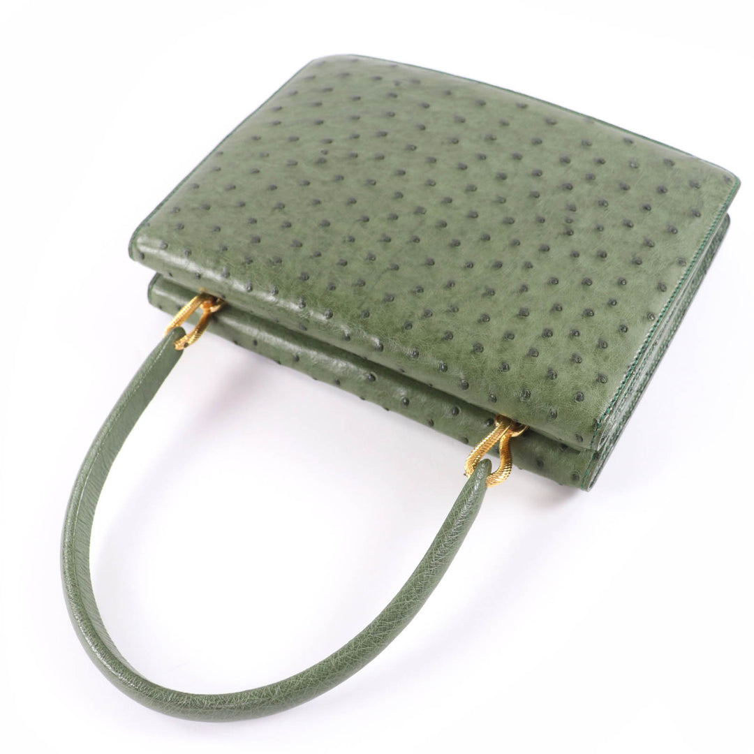 美品☆MORABITO モラビト オーストリッチ ヴァンドーム ハンドバッグ グリーン ゴールド金具 保存袋付き フランス製 レディース