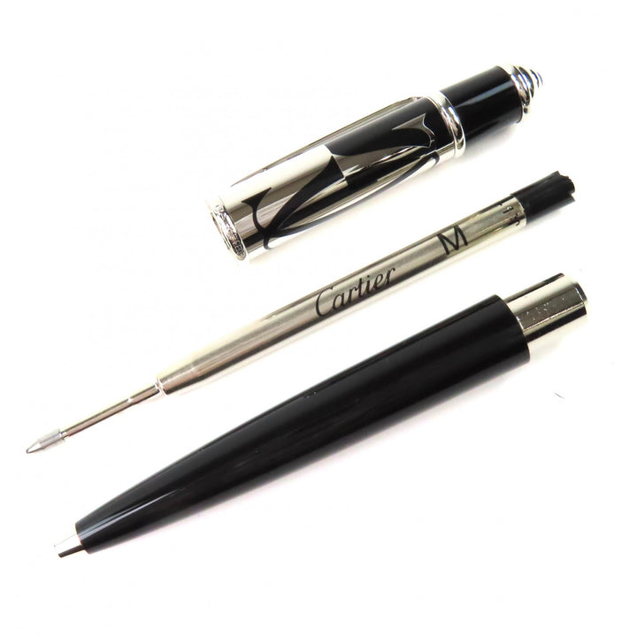 極美品△Cartier カルティエ ST180121 ディアボロ ドゥ カルティエ ロゴタイプ デコール ツイスト式 ボールペン ブラック 筆記確認済み