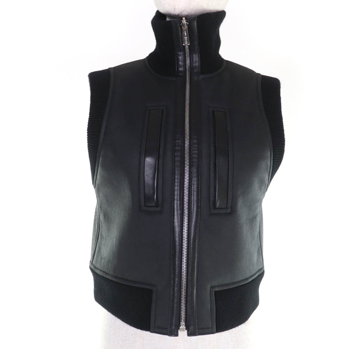 極美品☆HERMES エルメス 23AW 3H1231D5 カシミヤ ニット切替 リバーシブル ZIP UP ムートン ベスト ブラック 34 伊製 正規品 レディース