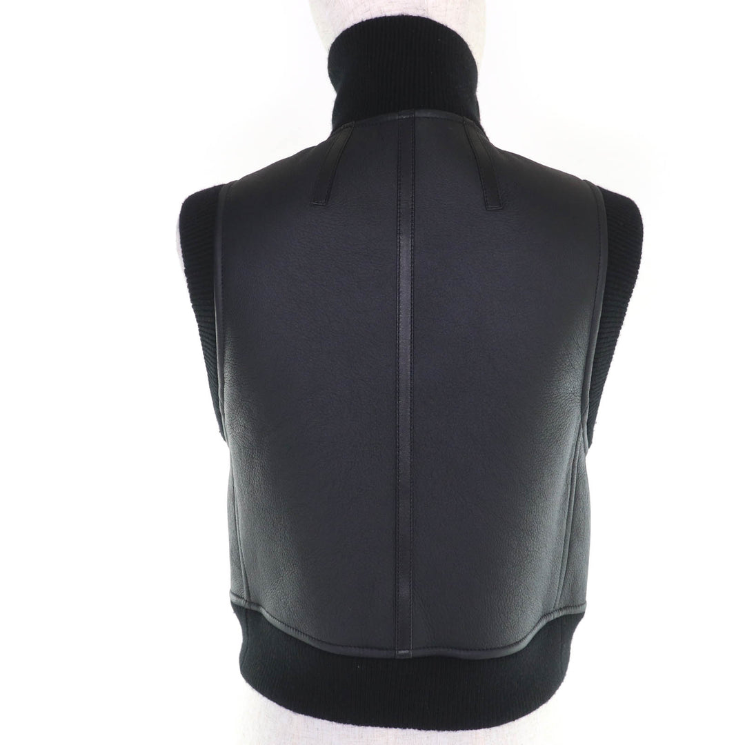 極美品☆HERMES エルメス 23AW 3H1231D5 カシミヤ ニット切替 リバーシブル ZIP UP ムートン ベスト ブラック 34 伊製 正規品 レディース