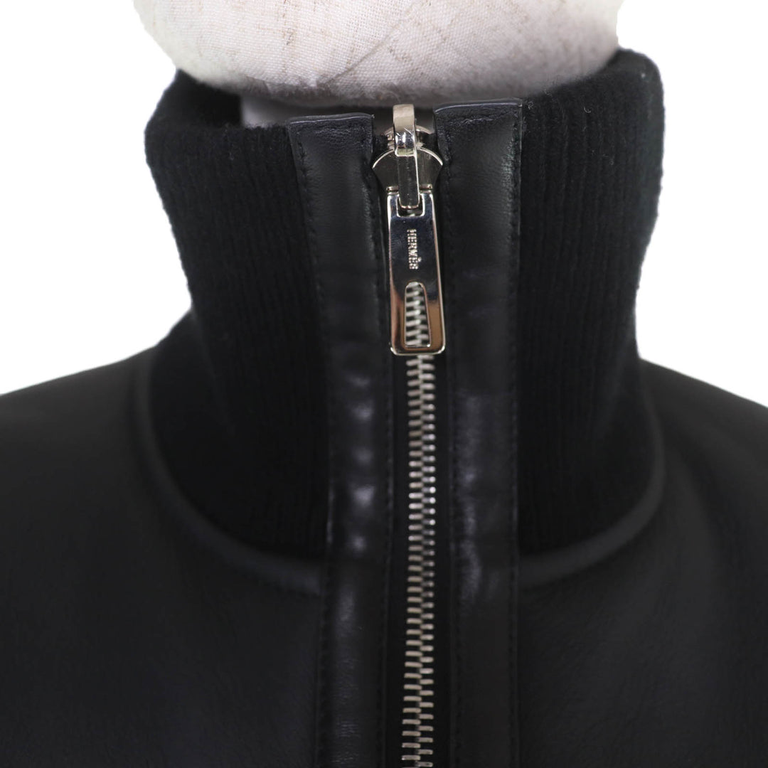 極美品☆HERMES エルメス 23AW 3H1231D5 カシミヤ ニット切替 リバーシブル ZIP UP ムートン ベスト ブラック 34 伊製 正規品 レディース