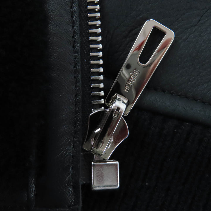極美品☆HERMES エルメス 23AW 3H1231D5 カシミヤ ニット切替 リバーシブル ZIP UP ムートン ベスト ブラック 34 伊製 正規品 レディース