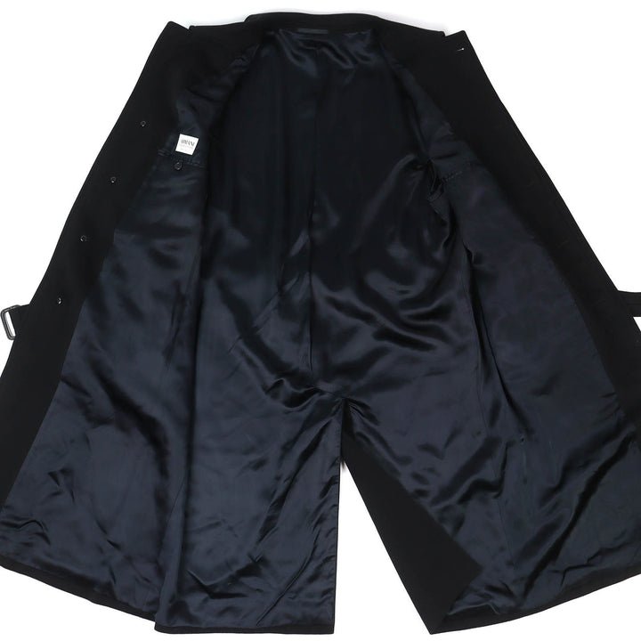 美品△ARMANI COLLEZIONI アルマーニコレッツォーニ ウール カシミヤ ベルト付き ロング ステンカラーコート ブラック 52 伊製 正規品
