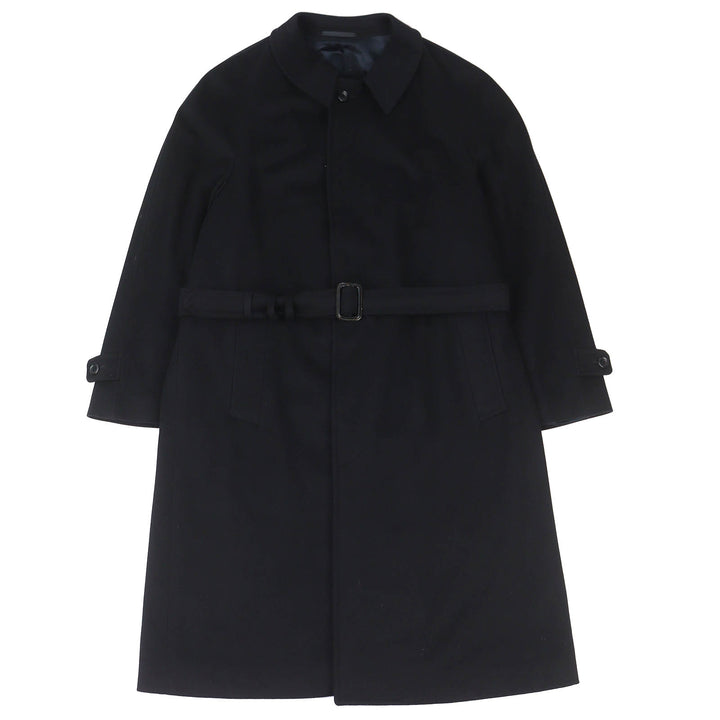 美品△ARMANI COLLEZIONI アルマーニコレッツォーニ ウール カシミヤ ベルト付き ロング ステンカラーコート ブラック 52 伊製 正規品