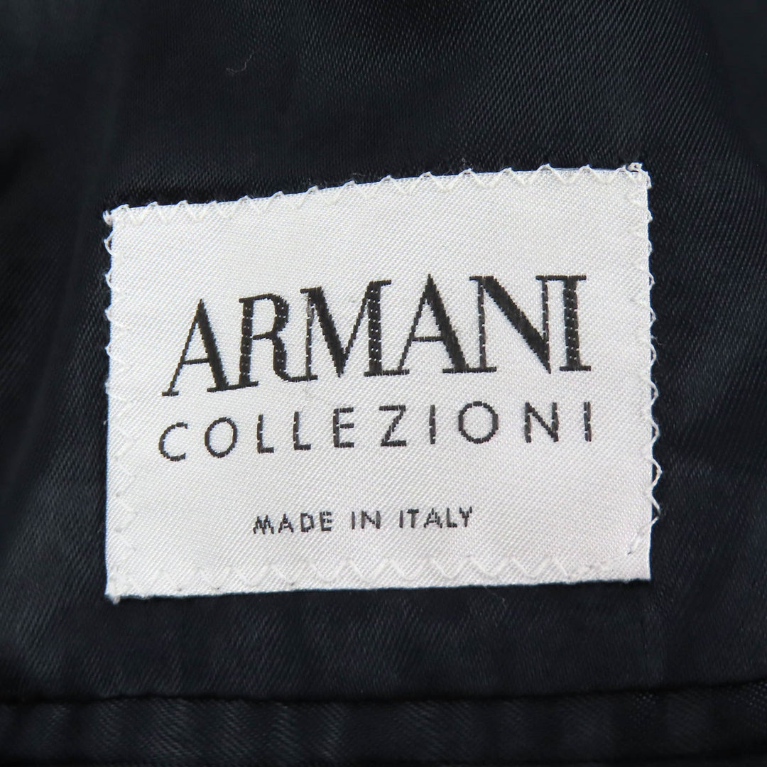 美品△ARMANI COLLEZIONI アルマーニコレッツォーニ ウール カシミヤ ベルト付き ロング ステンカラーコート ブラック 52 伊製 正規品