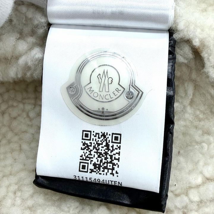 良品★MONCLER モンクレール レザーロゴワッペン ダウン切り替え ムートン ライダースジャケット ブラウン ブラック 1 正規品 レディース