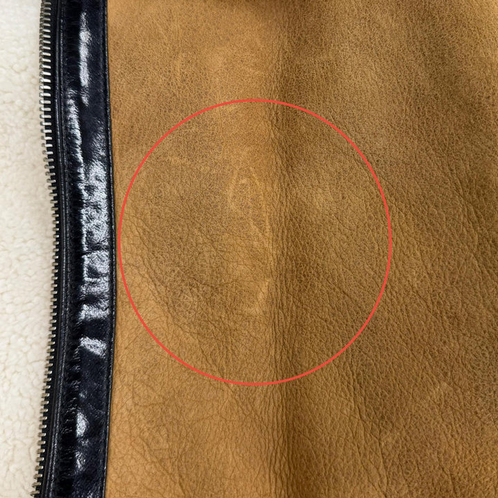 良品★MONCLER モンクレール レザーロゴワッペン ダウン切り替え ムートン ライダースジャケット ブラウン ブラック 1 正規品 レディース