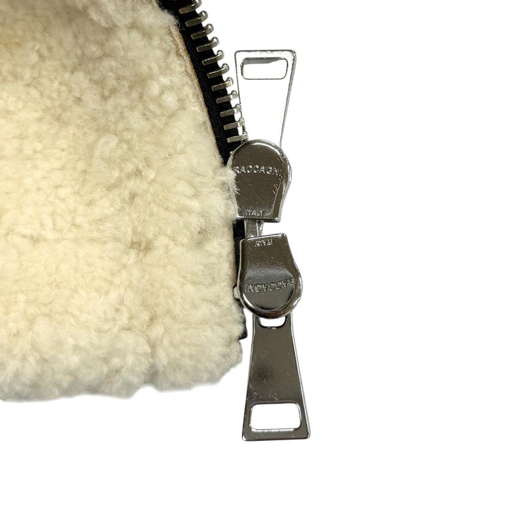良品★MONCLER モンクレール レザーロゴワッペン ダウン切り替え ムートン ライダースジャケット ブラウン ブラック 1 正規品 レディース