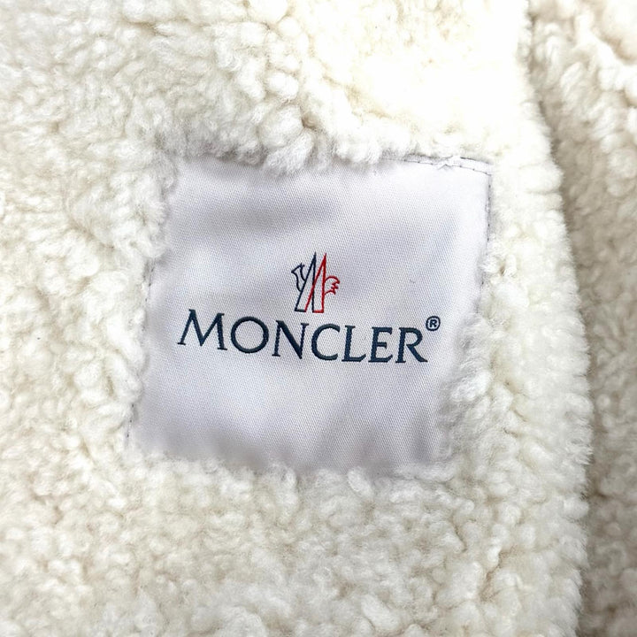良品★MONCLER モンクレール レザーロゴワッペン ダウン切り替え ムートン ライダースジャケット ブラウン ブラック 1 正規品 レディース