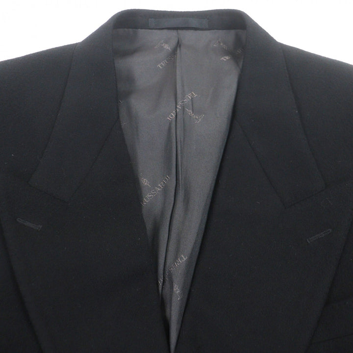 美品▼TRUSSARDI トラサルディ カシミヤ100% 金ボタン ダブルジャケット テーラードジャケット ブラック 日本サイズM相当 メンズ