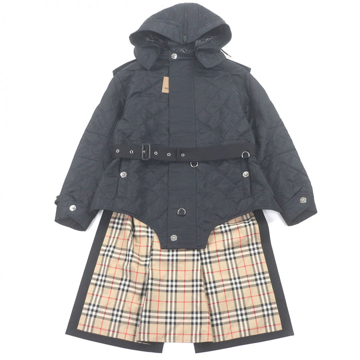 未使用品□BURBERRY バーバリー 8038295 裏地ノバチェック柄 変形 キルティングコート ブラック M ガーメント付き イタリア製 正規品