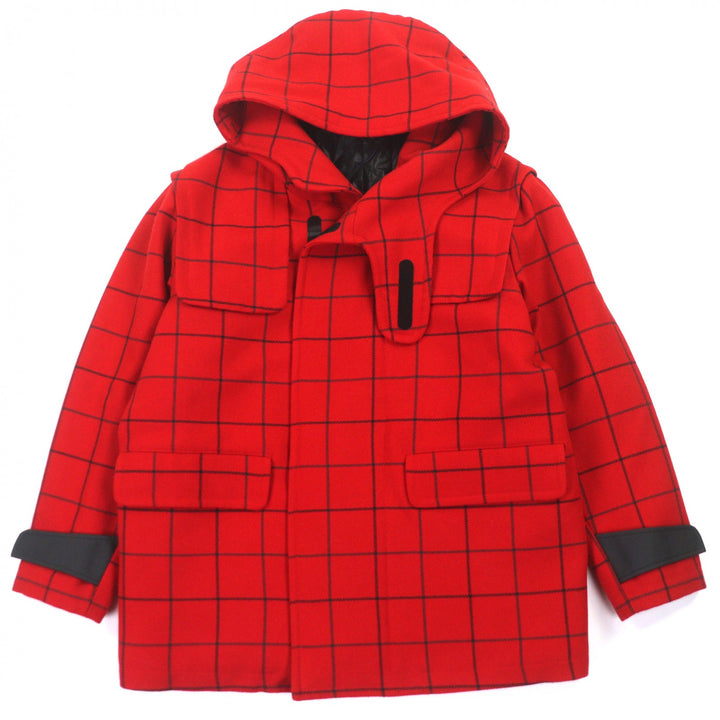 美品▼EMPORIO ARMANI エンポリオ アルマーニ 2020年製 91B530 ウール100% 黒タグ チェック柄 フーデッド ZIPUP 中綿コート 50 正規品