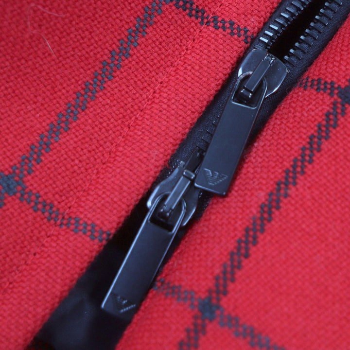 美品▼EMPORIO ARMANI エンポリオ アルマーニ 2020年製 91B530 ウール100% 黒タグ チェック柄 フーデッド ZIPUP 中綿コート 50 正規品