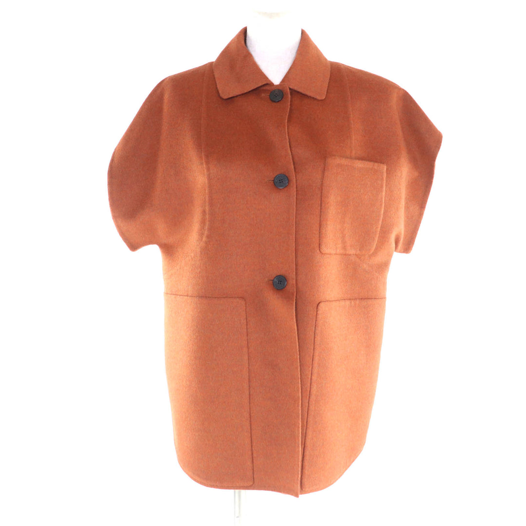 未使用品★HERMES エルメス 25SS 5E0235DC カシミヤ100％ クルードセルボタン付 ノースリーブ ジャケット ブラウン 34 ハンガー付 正規品
