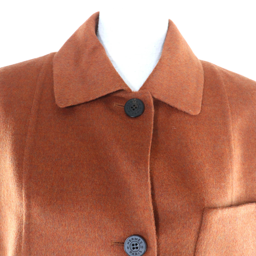 未使用品★HERMES エルメス 25SS 5E0235DC カシミヤ100％ クルードセルボタン付 ノースリーブ ジャケット ブラウン 34 ハンガー付 正規品