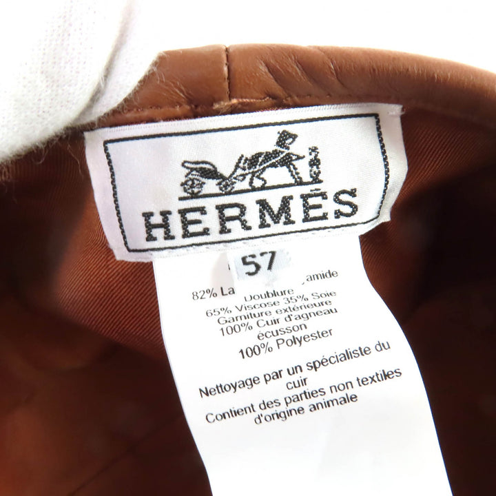 未使用品★HERMES エルメス ガブリエル シルバー金具 セリエ金具付 レザー使い ベレー帽 帽子 ブラウン 57 イタリア製 レディース