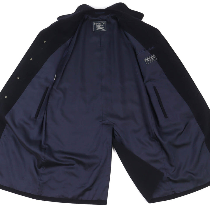 美品△Burberrys バーバリー ヴィンテージ ウール カシミヤ ロング ステンカラーコート ネイビー 90 165 メンズ シンプルデザイン◎