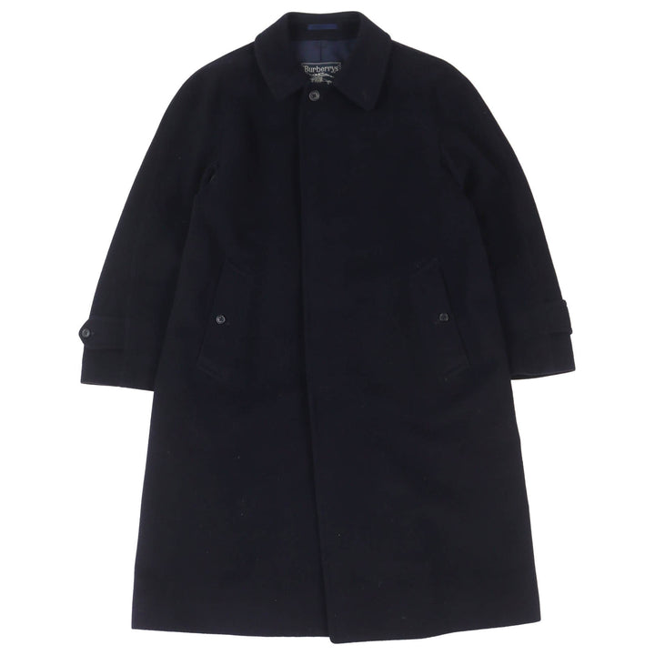 美品△Burberrys バーバリー ヴィンテージ ウール カシミヤ ロング ステンカラーコート ネイビー 90 165 メンズ シンプルデザイン◎